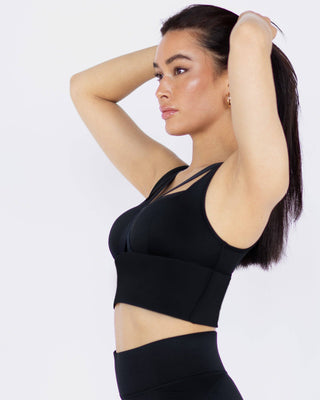 Feline Longline Crop Top Bra Black - ATIVE