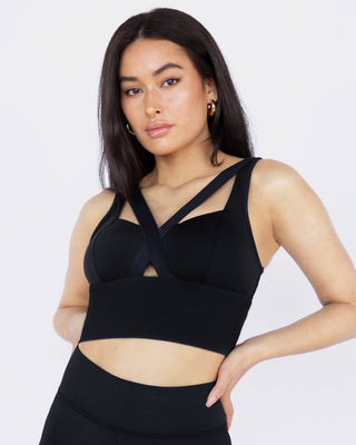 Feline Longline Crop Top Bra Black - ATIVE