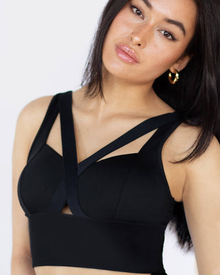 Feline Longline Crop Top Bra Black